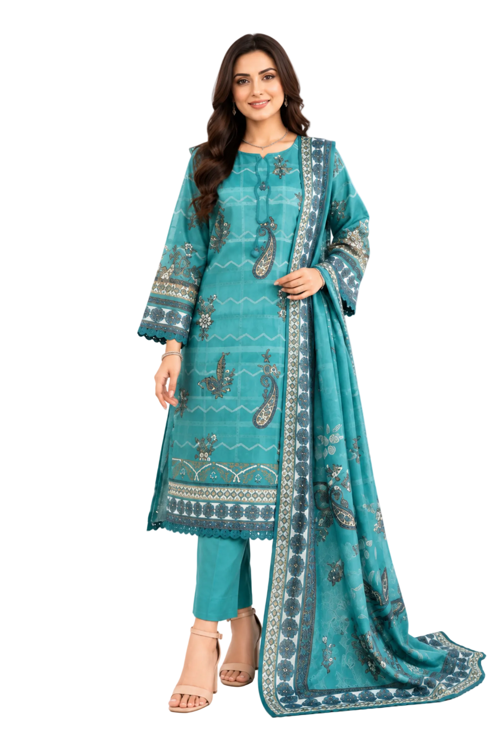 3 Piece - Printed Johra Kanghan Lawn