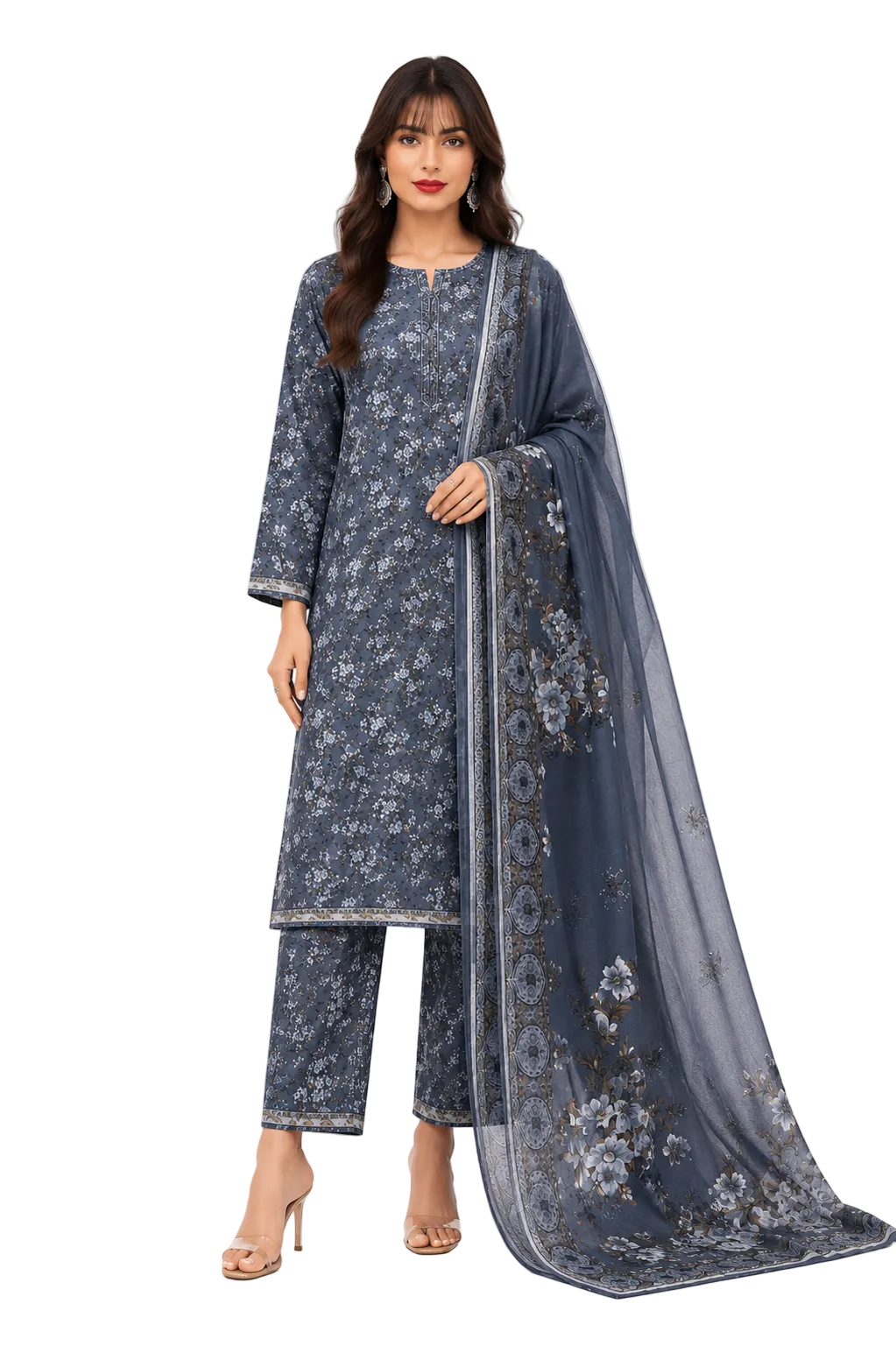 3 Piece Printed Dorya Lawn